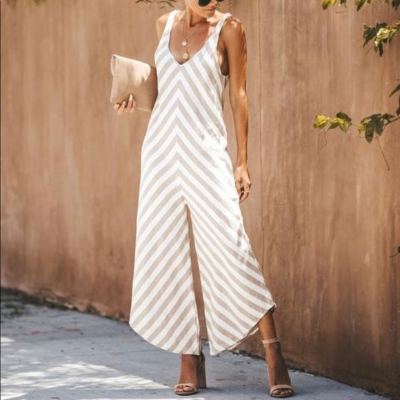 Vici Pants - Vici South of Market Chevron Linen Blend Jumpsuit